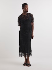 JD Williams Black Lace Flutter Sleeve Midi Dress - Image 1 of 4