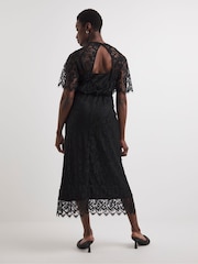 JD Williams Black Lace Flutter Sleeve Midi Dress - Image 2 of 4