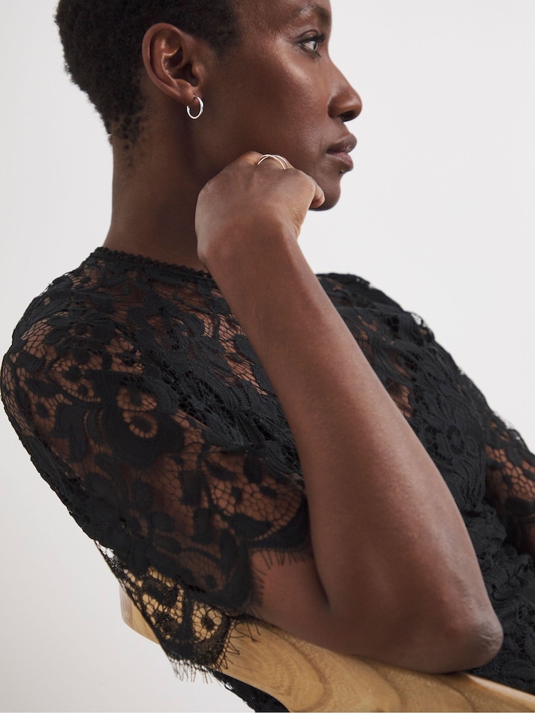 JD Williams Black Lace Flutter Sleeve Midi Dress - Image 4 of 4