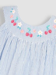 JoJo Maman Bébé Blue 2-Piece Cherry Embroidered Seersucker Blouse & Shorts Set - Image 4 of 4