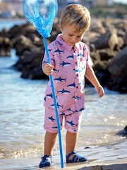 JoJo Maman Bébé Coral 2-Piece Shark Cotton Linen Shirt & Shorts Set - Image 1 of 6