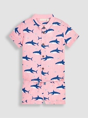 JoJo Maman Bébé Coral 2-Piece Shark Cotton Linen Shirt & Shorts Set - Image 3 of 6