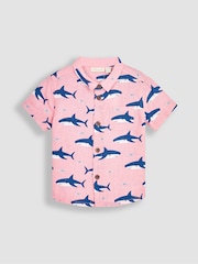 JoJo Maman Bébé Coral 2-Piece Shark Cotton Linen Shirt & Shorts Set - Image 4 of 6