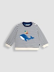 JoJo Maman Bébé Ecru Navy Stripe Whale Appliqué Jersey Sweatshirt & Leggings Set - Image 2 of 4