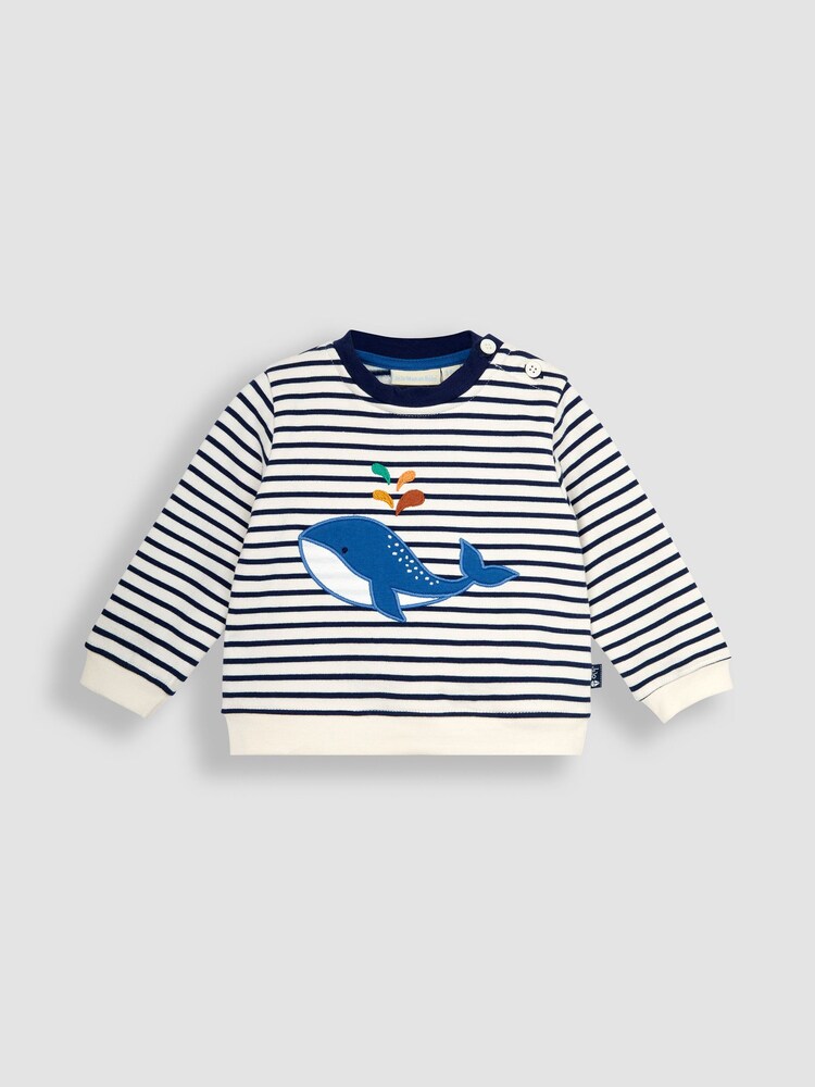 JoJo Maman Bébé Ecru Navy Stripe Whale Appliqué Jersey Sweatshirt & Leggings Set - Image 2 of 4