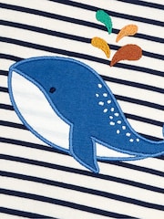 JoJo Maman Bébé Ecru Navy Stripe Whale Appliqué Jersey Sweatshirt & Leggings Set - Image 4 of 4