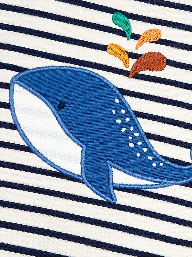 JoJo Maman Bébé Ecru Navy Stripe Whale Appliqué Jersey Sweatshirt & Leggings Set - Image 4 of 4
