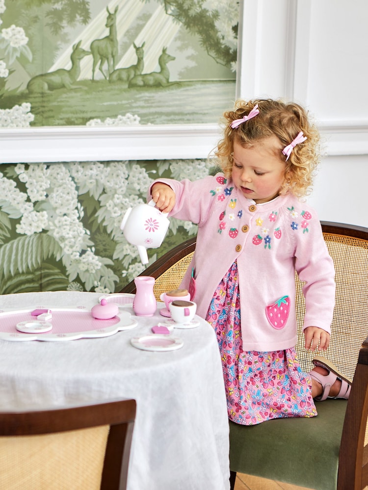JoJo Maman Bébé Pink Strawberry Novelty Pocket Cardigan - Image 2 of 6