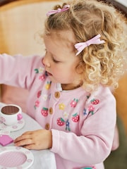 JoJo Maman Bébé Pink Strawberry Novelty Pocket Cardigan - Image 3 of 6