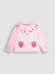 JoJo Maman Bébé Pink Strawberry Novelty Pocket Cardigan - Image 4 of 6