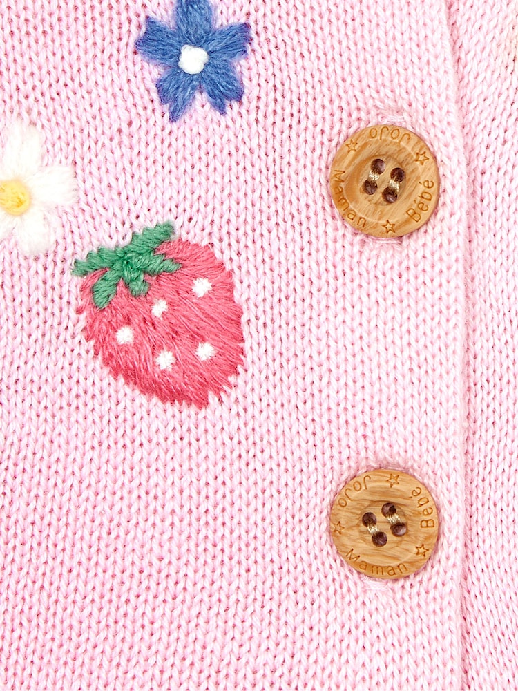 JoJo Maman Bébé Pink Strawberry Novelty Pocket Cardigan - Image 6 of 6