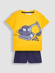 JoJo Maman Bébé Yellow Digger Appliqué T-Shirt and Shorts Set - Image 1 of 5
