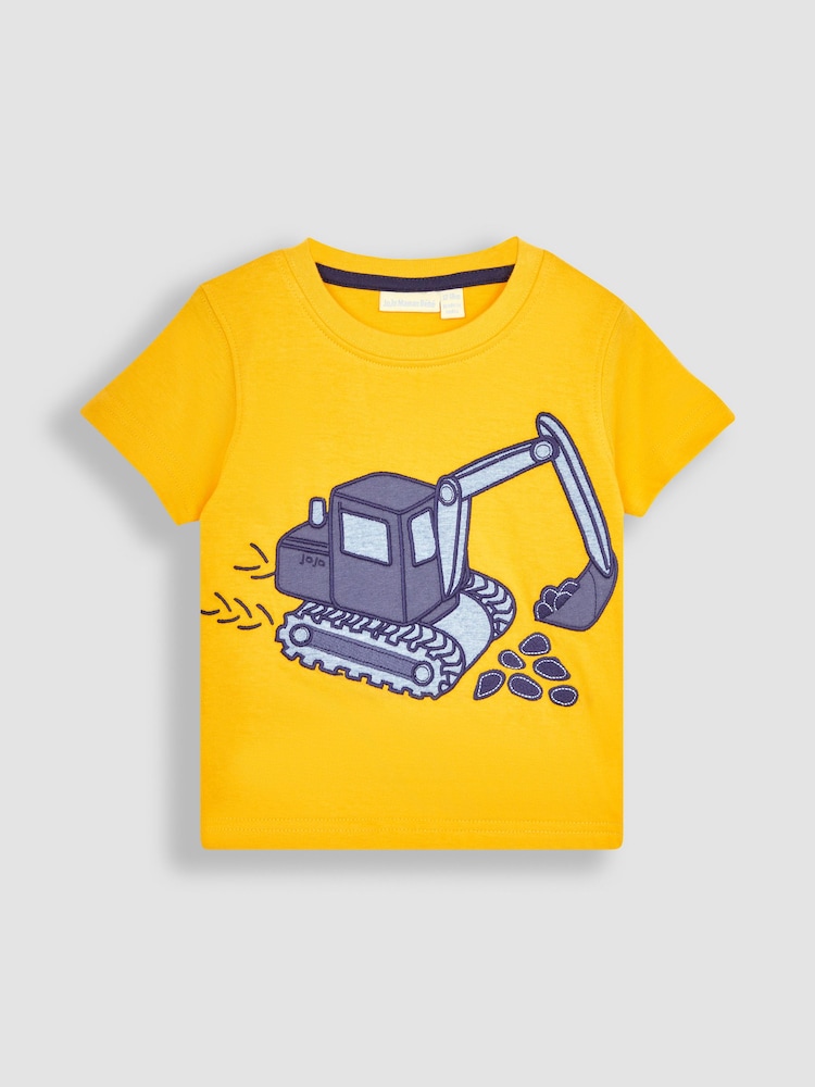 JoJo Maman Bébé Yellow Digger Appliqué T-Shirt and Shorts Set - Image 2 of 5