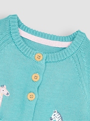JoJo Maman Bébé Duck Egg Blue Safari Animals Appliqué Cardigan - Image 2 of 3