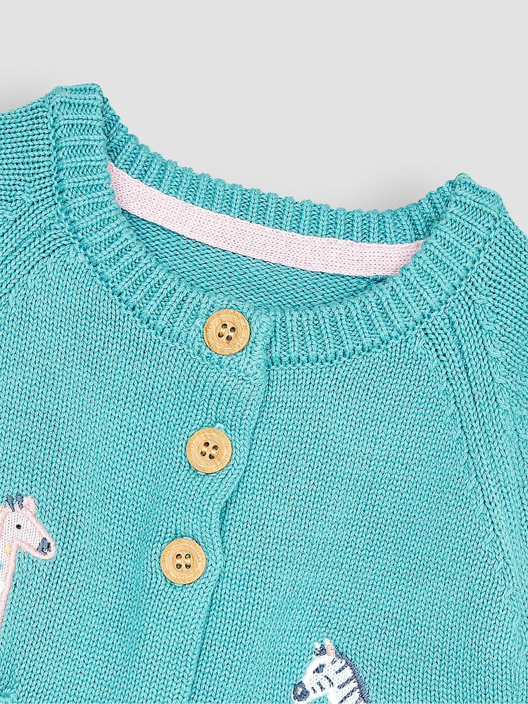 JoJo Maman Bébé Duck Egg Blue Safari Animals Appliqué Cardigan - Image 2 of 3