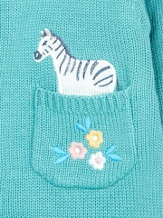 JoJo Maman Bébé Duck Egg Blue Safari Animals Appliqué Cardigan - Image 3 of 3