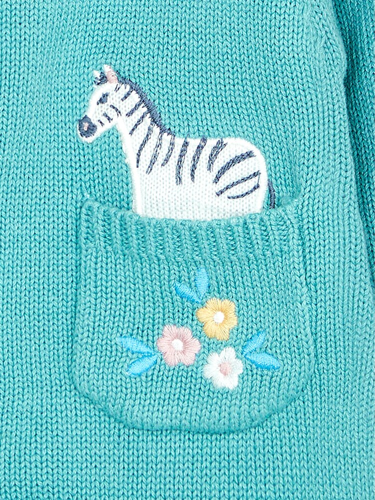 JoJo Maman Bébé Duck Egg Blue Safari Animals Appliqué Cardigan - Image 3 of 3