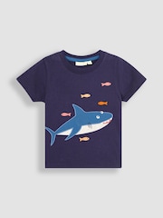 JoJo Maman Bébé Navy Blue Shark Appliqué T-Shirt and Shorts Set - Image 2 of 4