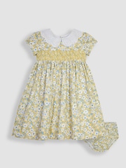 JoJo Maman Bébé Yellow Hedgerow Floral Broderie Collar Party Dress - Image 1 of 6