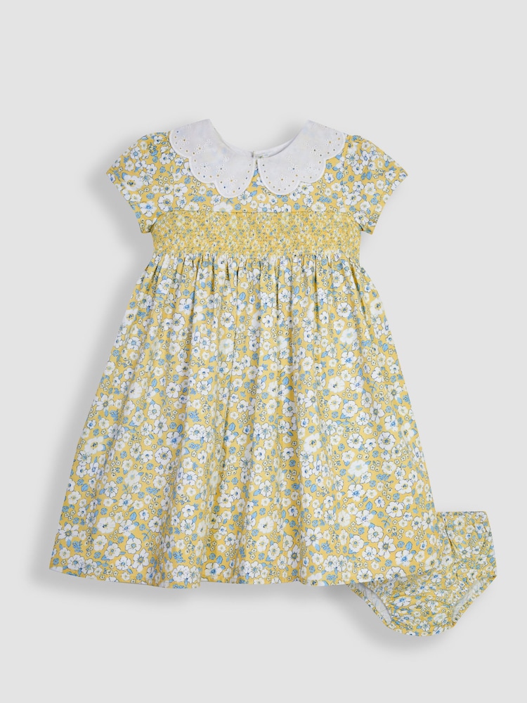 JoJo Maman Bébé Yellow Hedgerow Floral Broderie Collar Party Dress - Image 1 of 6