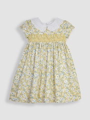 JoJo Maman Bébé Yellow Hedgerow Floral Broderie Collar Party Dress - Image 2 of 6