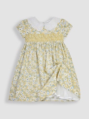 JoJo Maman Bébé Yellow Hedgerow Floral Broderie Collar Party Dress - Image 3 of 6