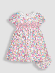 JoJo Maman Bébé White Summer Floral Frill Collar Party Dress - Image 1 of 5