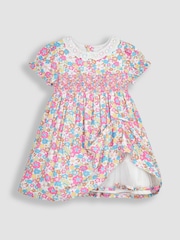 JoJo Maman Bébé White Summer Floral Frill Collar Party Dress - Image 2 of 5