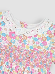 JoJo Maman Bébé White Summer Floral Frill Collar Party Dress - Image 5 of 5