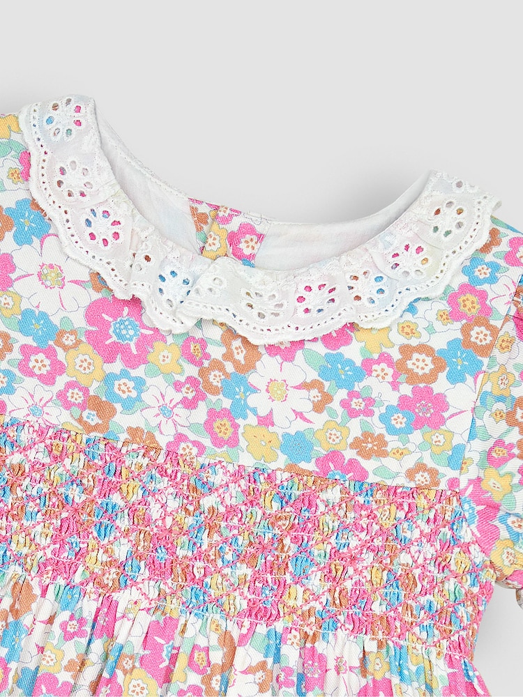 JoJo Maman Bébé White Summer Floral Frill Collar Party Dress - Image 5 of 5