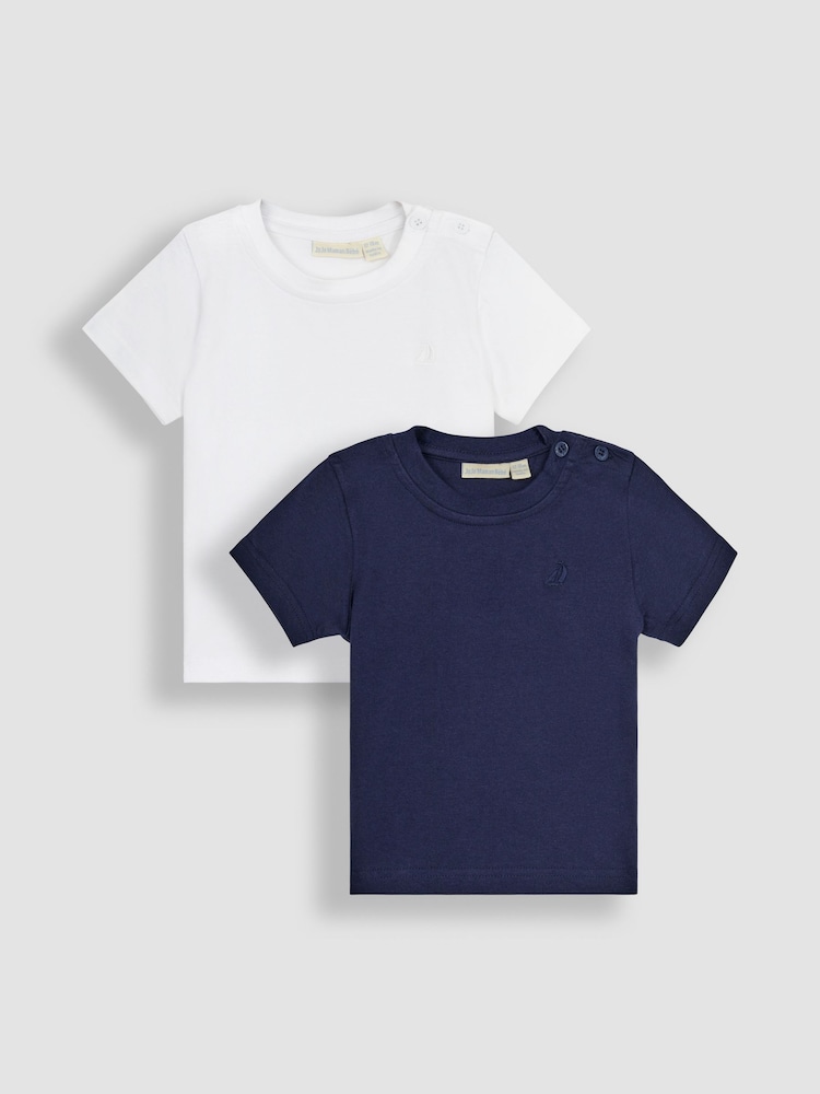 JoJo Maman Bébé Navy Blue Plain 2-Pack T-Shirts - Image 1 of 4 JoJo Maman Bébé Navy Blue Plain 2-Pack T-Shirts - Image 1 of 4