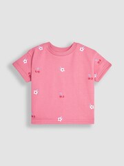 JoJo Maman Bébé Pink 2-Piece Cherry Embroidered T-Shirt & Shorts Set - Image 2 of 4