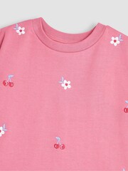 JoJo Maman Bébé Pink 2-Piece Cherry Embroidered T-Shirt & Shorts Set - Image 4 of 4