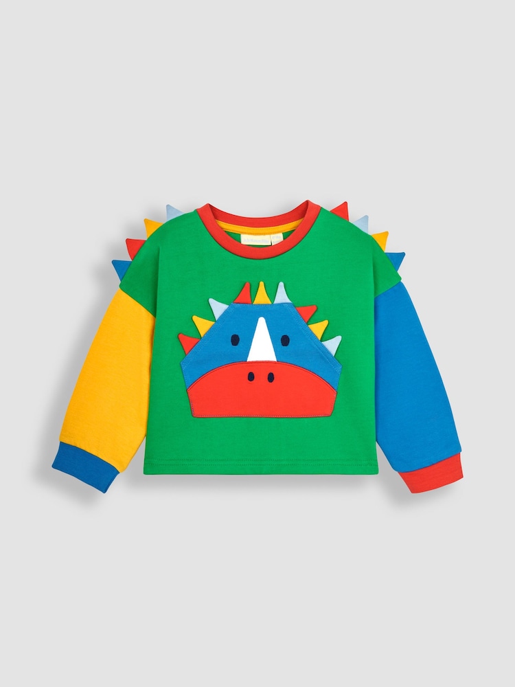 JoJo Maman Bébé Green Dino Appliqué Novelty Sweatshirt - Image 1 of 3