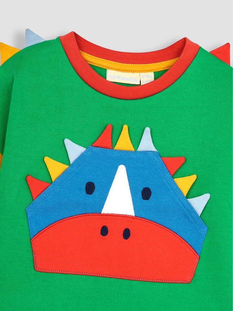 JoJo Maman Bébé Green Dino Appliqué Novelty Sweatshirt - Image 2 of 3