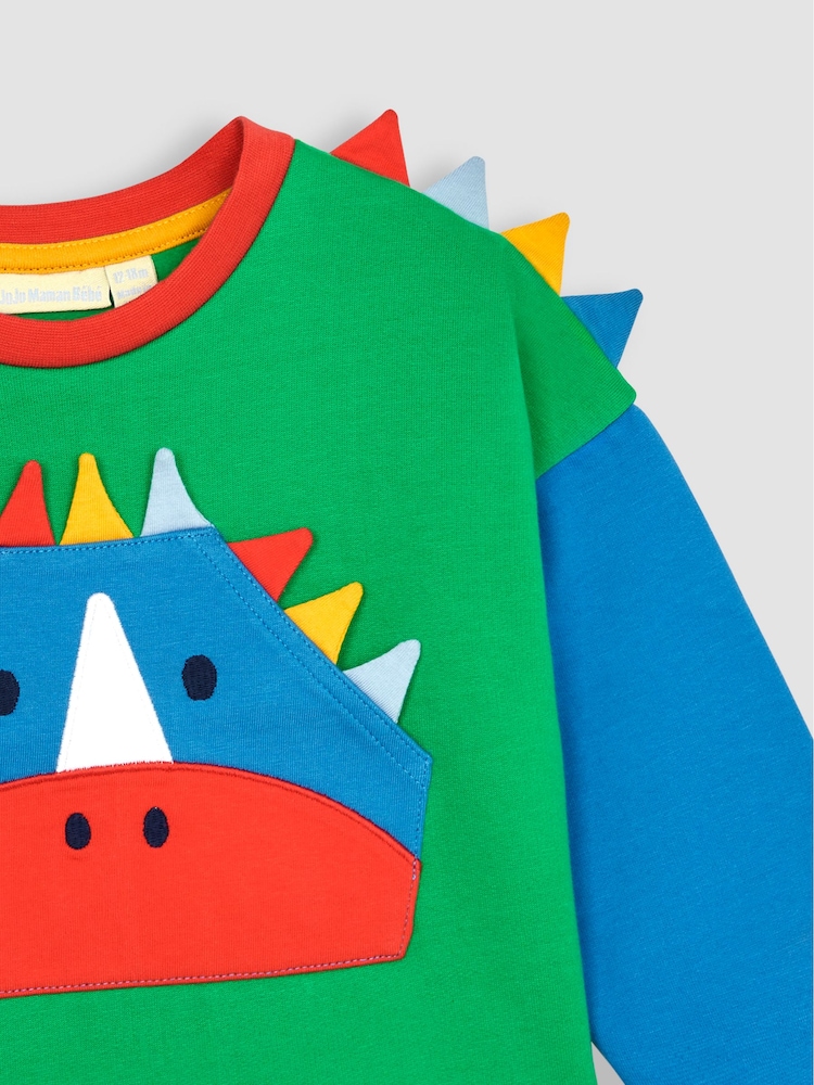 JoJo Maman Bébé Green Dino Appliqué Novelty Sweatshirt - Image 3 of 3
