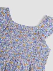 JoJo Maman Bébé Lilac Ditsy Floral Ruffle Shoulder Smocked Jersey Dress - Image 2 of 3