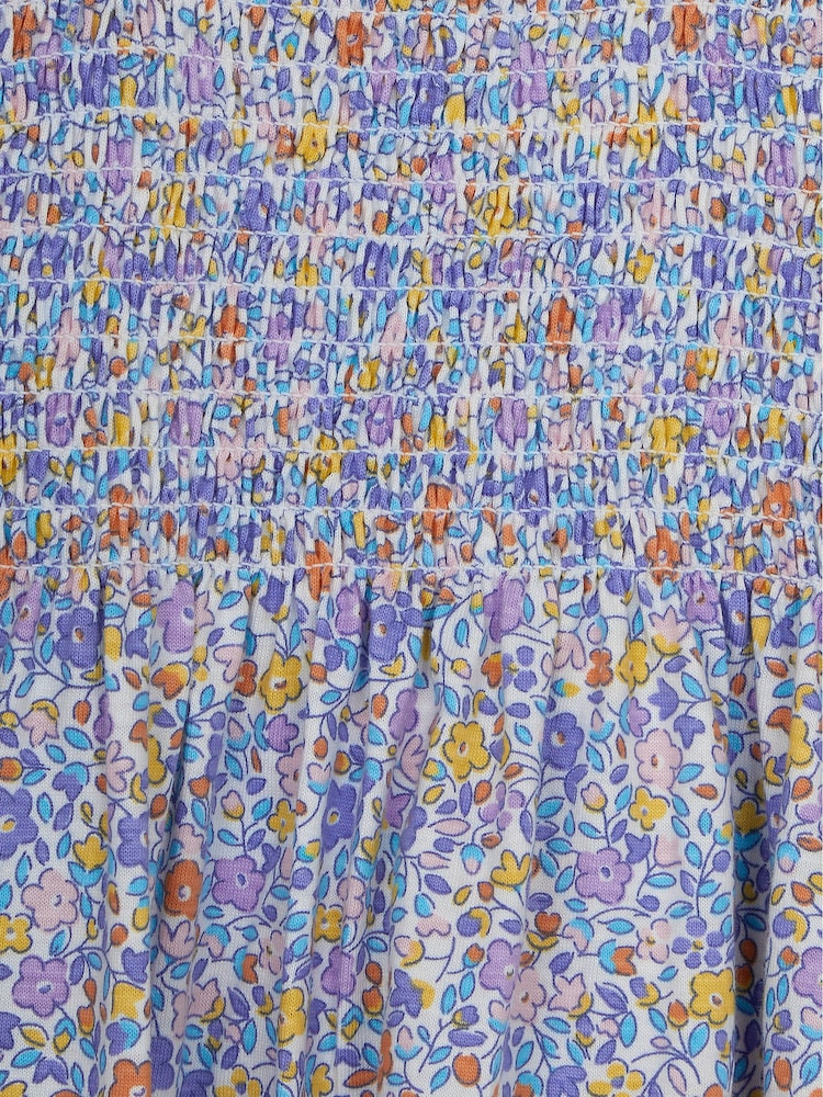 JoJo Maman Bébé Lilac Ditsy Floral Ruffle Shoulder Smocked Jersey Dress - Image 3 of 3