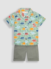 JoJo Maman Bébé Green Triceratops Printed Shirt & Shorts Set - Image 2 of 7