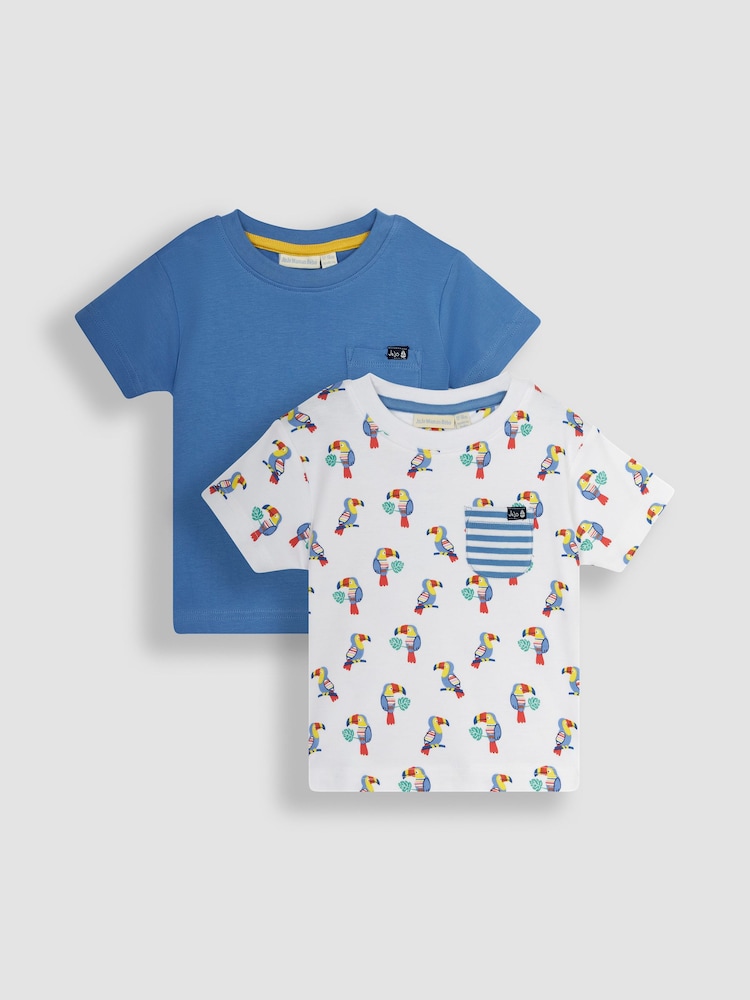 JoJo Maman Bébé White Toucan 2-Pack Pocket T-Shirts - Image 1 of 4