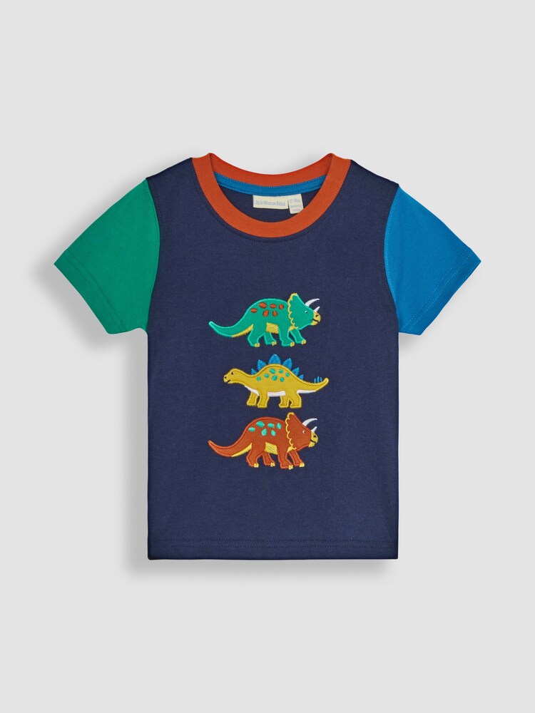 JoJo Maman Bébé Navy Blue Dino Appliqué Motif T-Shirt - Image 1 of 1