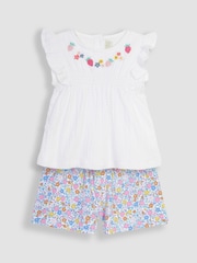 JoJo Maman Bébé White 2-Piece Crinkle Cotton Blouse & Pretty Shorts Set - Image 1 of 4