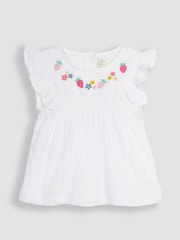 JoJo Maman Bébé White 2-Piece Crinkle Cotton Blouse & Pretty Shorts Set - Image 2 of 4