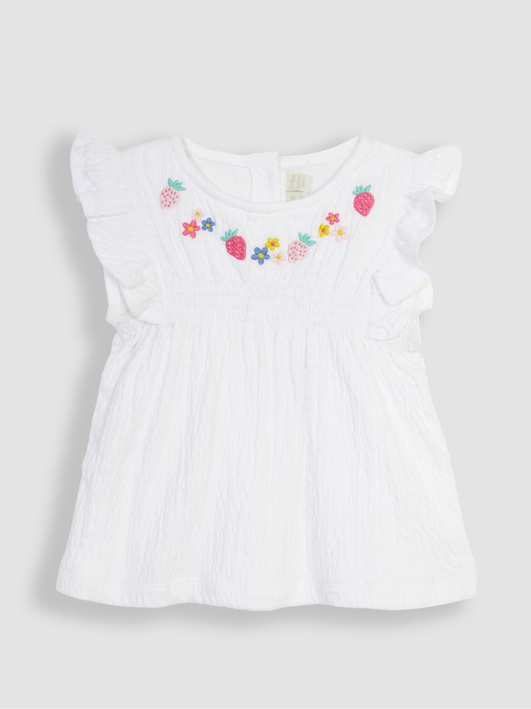 JoJo Maman Bébé White 2-Piece Crinkle Cotton Blouse & Pretty Shorts Set - Image 2 of 4