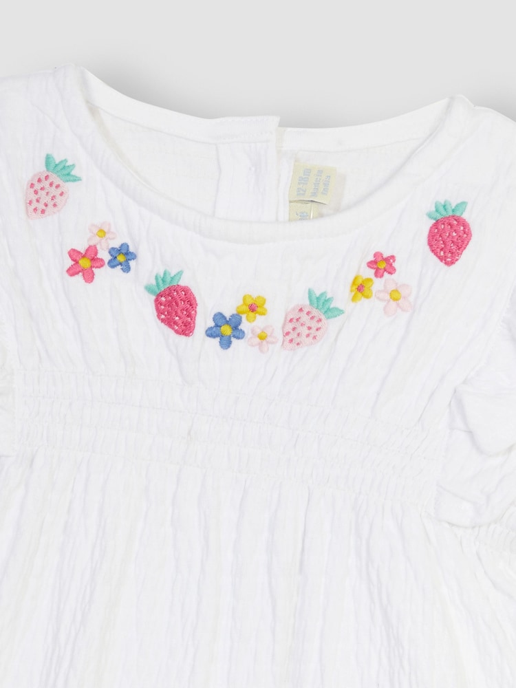 JoJo Maman Bébé White 2-Piece Crinkle Cotton Blouse & Pretty Shorts Set - Image 4 of 4