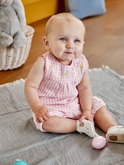 JoJo Maman Bébé Pink Bunny Appliqué Gingham Dungarees - Image 1 of 5