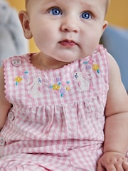JoJo Maman Bébé Pink Bunny Appliqué Gingham Dungarees - Image 2 of 5