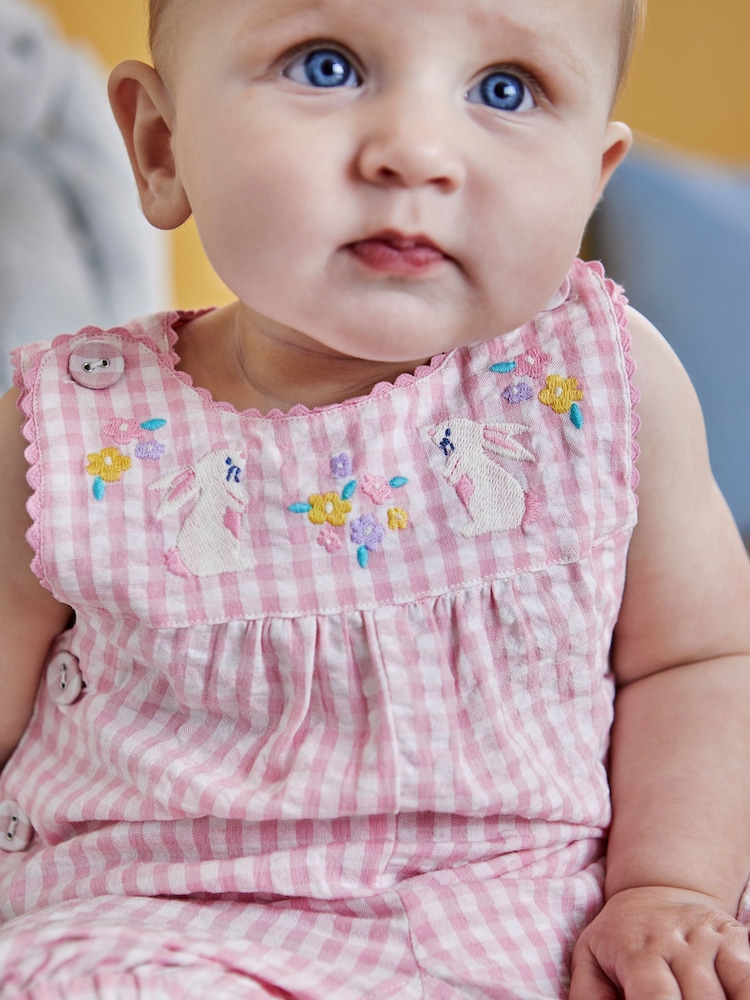 JoJo Maman Bébé Pink Bunny Appliqué Gingham Dungarees - Image 2 of 5