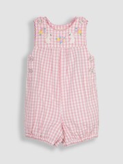 JoJo Maman Bébé Pink Bunny Appliqué Gingham Dungarees - Image 3 of 5
