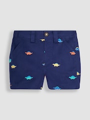 JoJo Maman Bébé Navy Blue Stegosaurus Embroidered Twill Shorts - Image 1 of 3